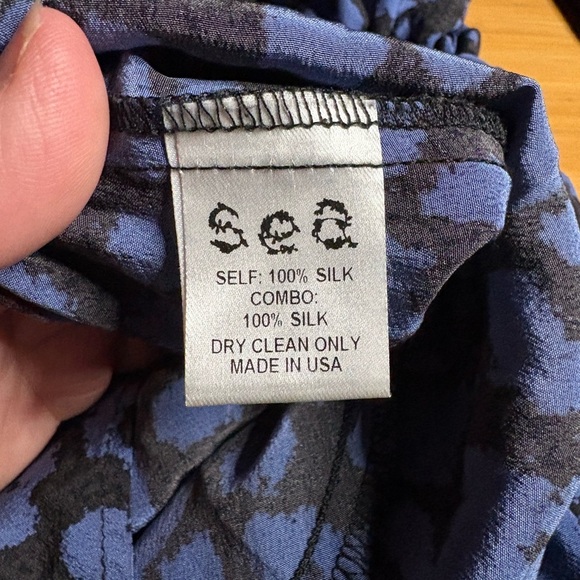 EUC Sea New York x Barneys- Blue and Black Patterned Silk Dress. Size 4 - Picture 6 of 9